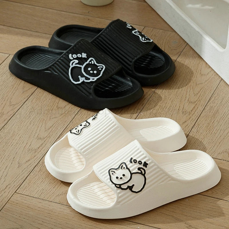 Summer Slippers Couple Cute Bear Cartoon Print Soft Sole Indoor Sandals Men Non-Slip Outdoor Beach Shoes Women Bathroom Footwear