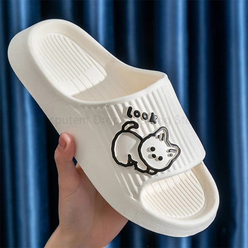 Summer Slippers Couple Cute Bear Cartoon Print Soft Sole Indoor Sandals Men Non-Slip Outdoor Beach Shoes Women Bathroom Footwear