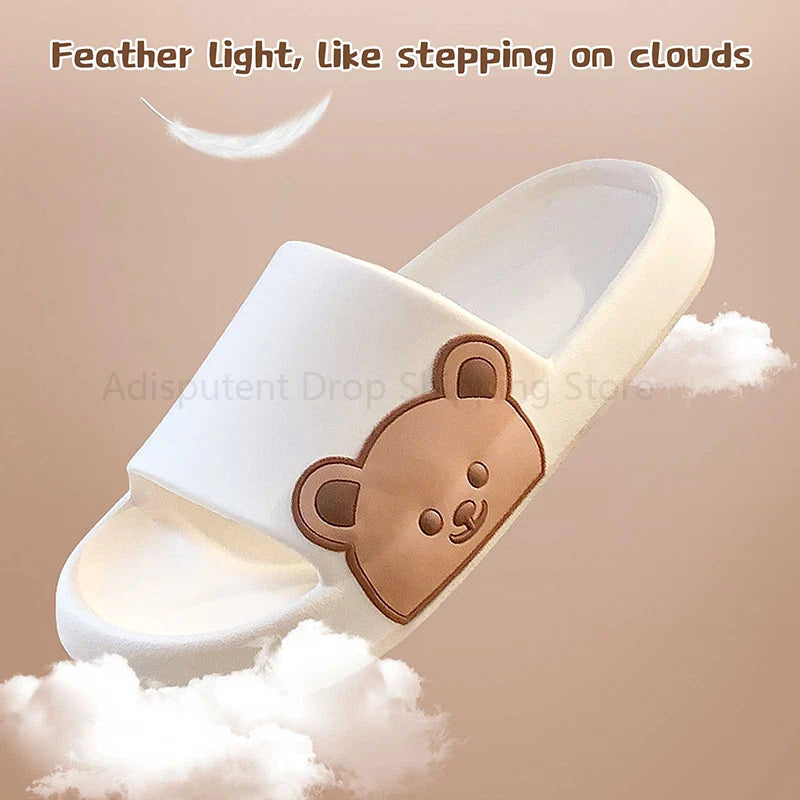 Summer Slippers Couple Cute Bear Cartoon Print Soft Sole Indoor Sandals Men Non-Slip Outdoor Beach Shoes Women Bathroom Footwear