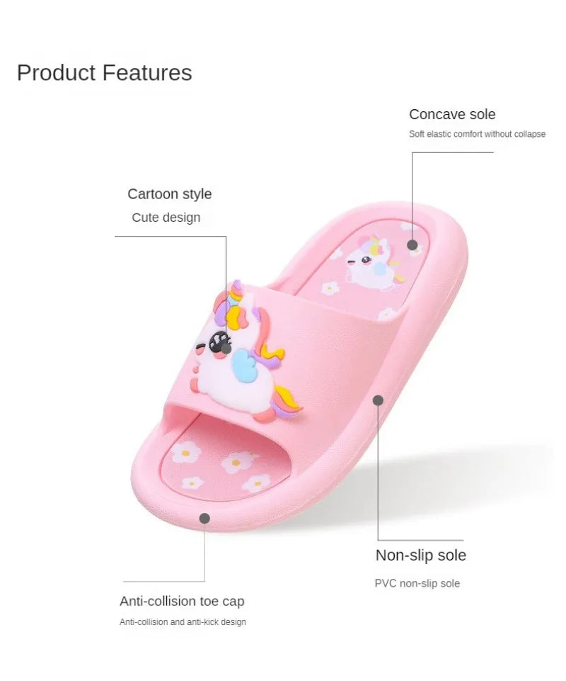 Summer Kids Home Shoes Flip Flops Baby Girls Slippers for Children Cartoon Unicorn Bathroom Antislip Thick Sole Slides