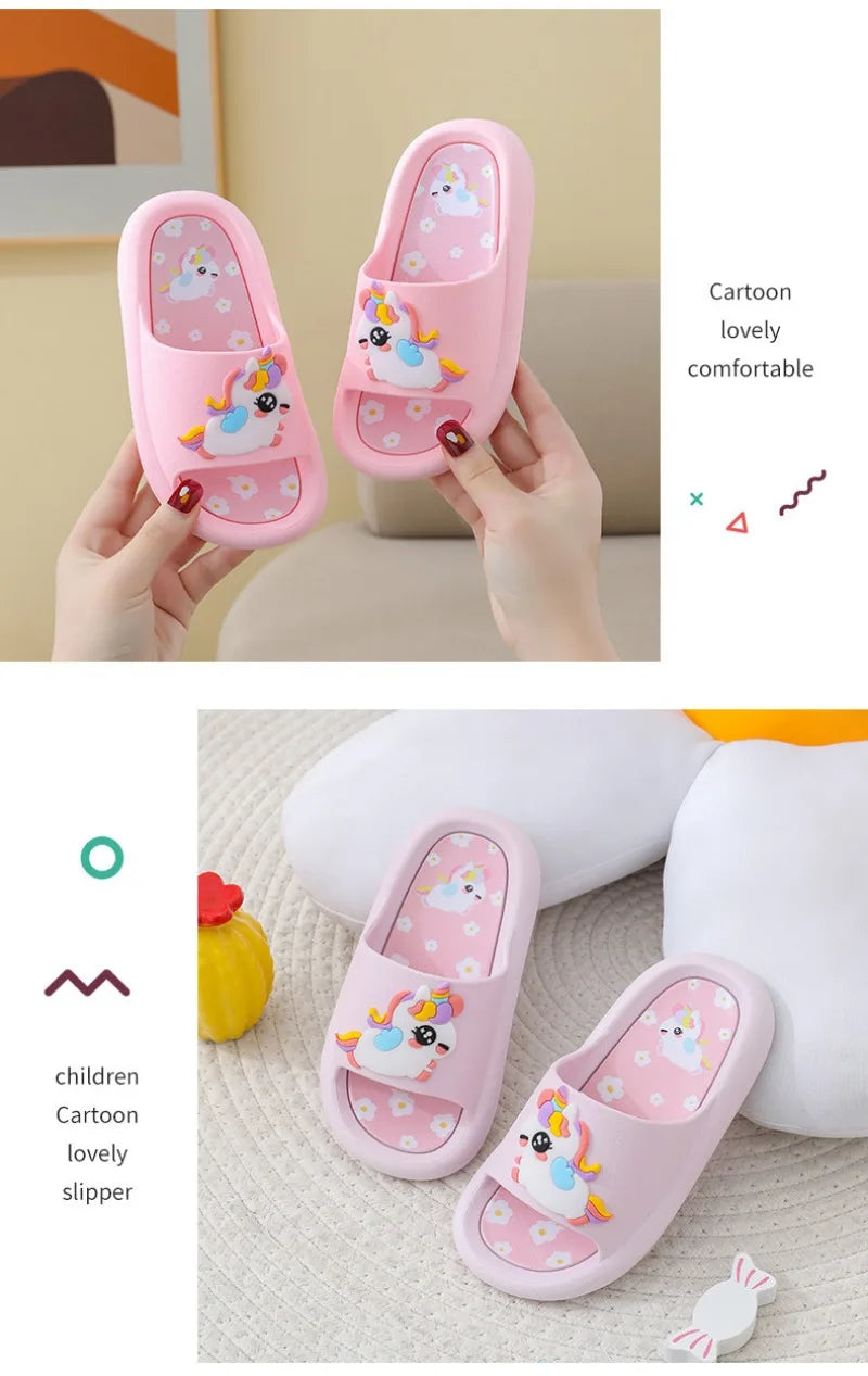 Summer Kids Home Shoes Flip Flops Baby Girls Slippers for Children Cartoon Unicorn Bathroom Antislip Thick Sole Slides