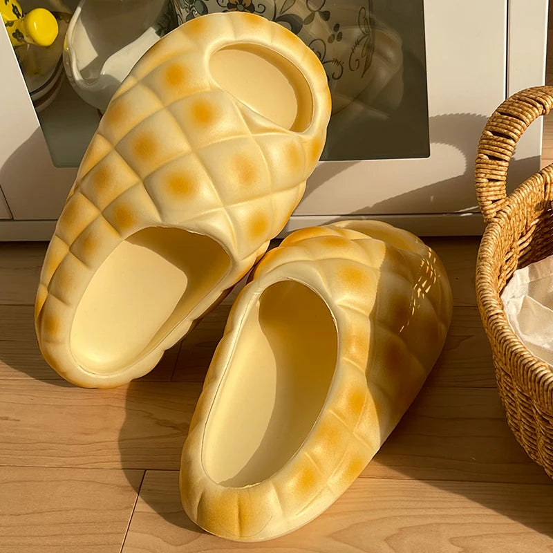 Milk Yellow Bread Slippers Women Fashion Creativity Thick Sole Slippers Women Anti Slip Soft Cute Fun Bread Sandals Girl Summer