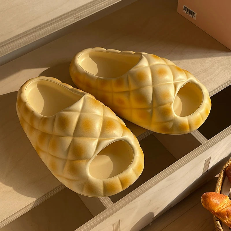 Milk Yellow Bread Slippers Women Fashion Creativity Thick Sole Slippers Women Anti Slip Soft Cute Fun Bread Sandals Girl Summer