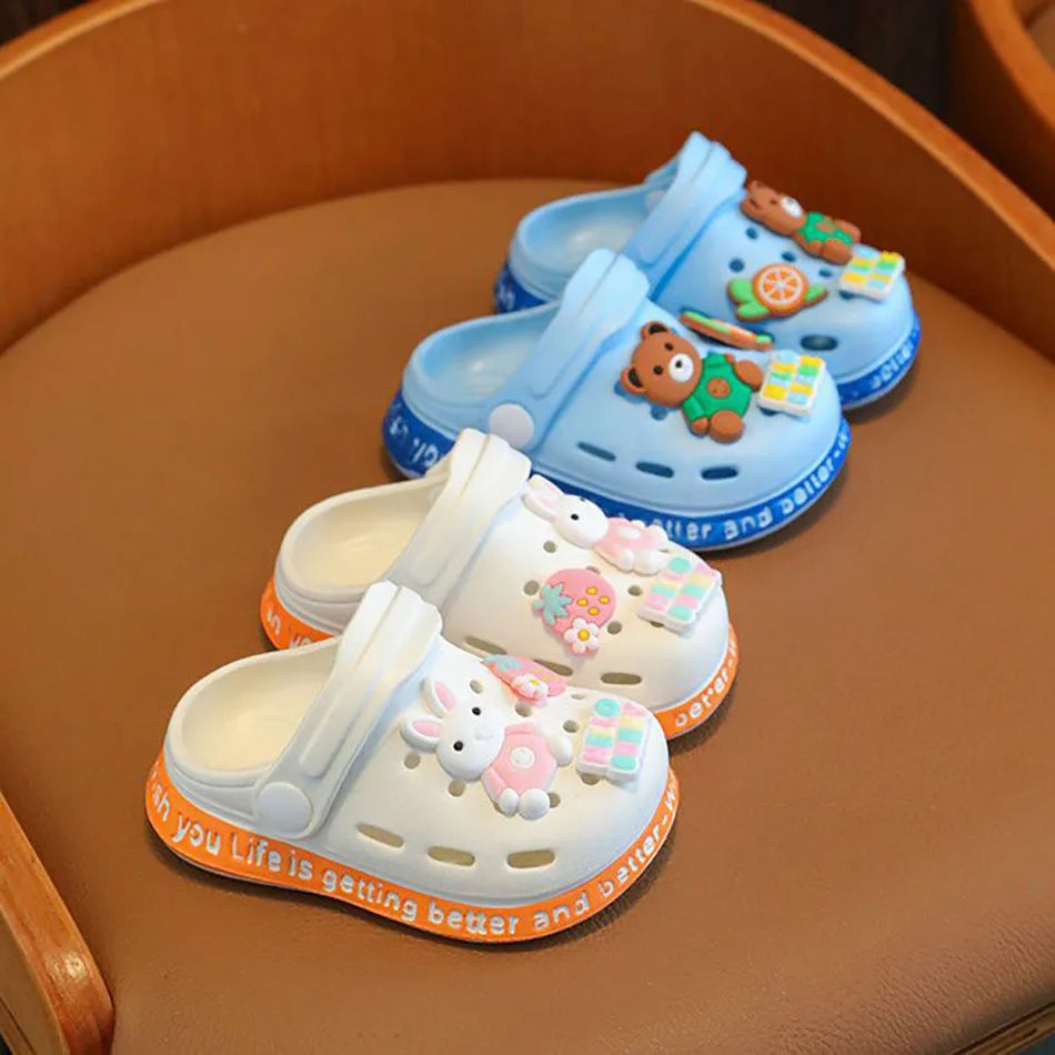 Breathable Cute Kids Summer Slipper Soft Sole Non-Slip Indoor Beach Sandals with Cartoon Bunny Dogs Holes for Boy Girl Children