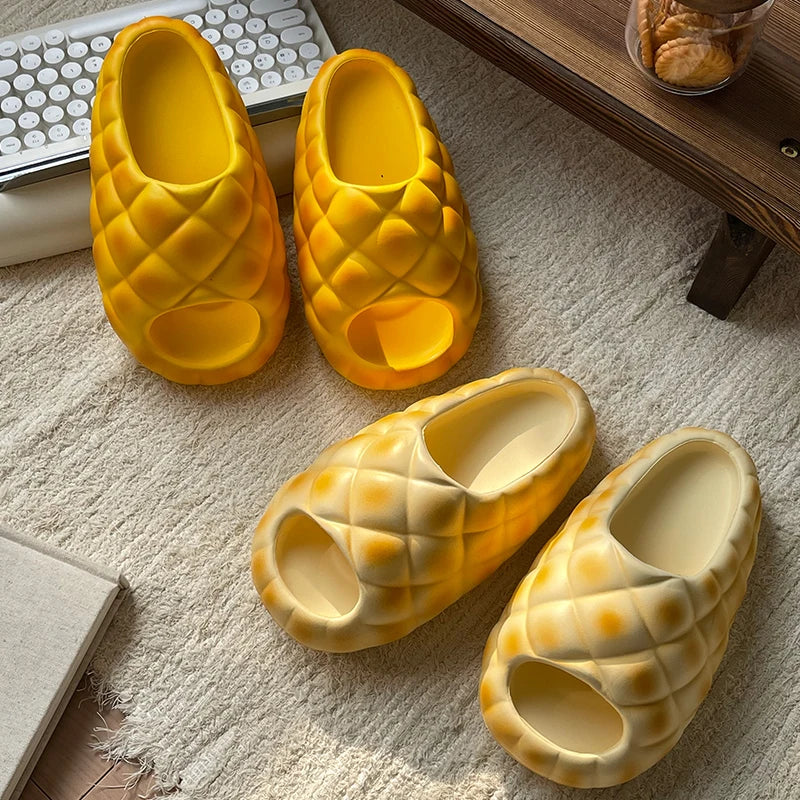 Milk Yellow Bread Slippers Women Fashion Creativity Thick Sole Slippers Women Anti Slip Soft Cute Fun Bread Sandals Girl Summer