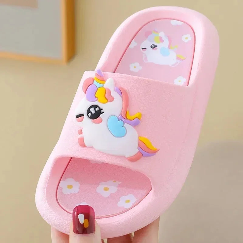 Summer Kids Home Shoes Flip Flops Baby Girls Slippers for Children Cartoon Unicorn Bathroom Antislip Thick Sole Slides