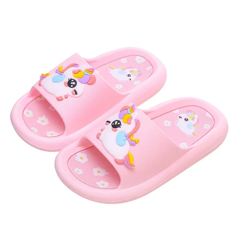 Summer Kids Home Shoes Flip Flops Baby Girls Slippers for Children Cartoon Unicorn Bathroom Antislip Thick Sole Slides