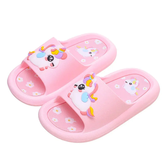 Summer Kids Home Shoes Flip Flops Baby Girls Slippers for Children Cartoon Unicorn Bathroom Antislip Thick Sole Slides