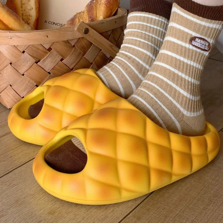 Milk Yellow Bread Slippers Women Fashion Creativity Thick Sole Slippers Women Anti Slip Soft Cute Fun Bread Sandals Girl Summer