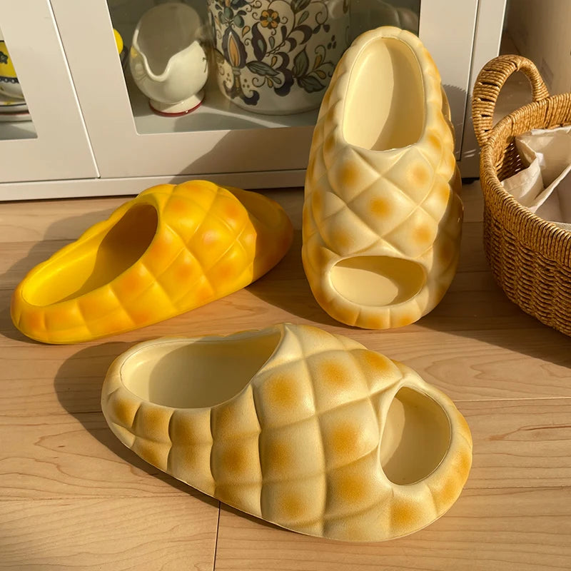 Milk Yellow Bread Slippers Women Fashion Creativity Thick Sole Slippers Women Anti Slip Soft Cute Fun Bread Sandals Girl Summer