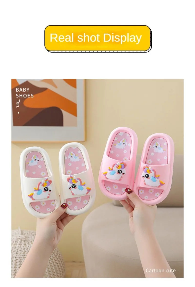 Summer Kids Home Shoes Flip Flops Baby Girls Slippers for Children Cartoon Unicorn Bathroom Antislip Thick Sole Slides