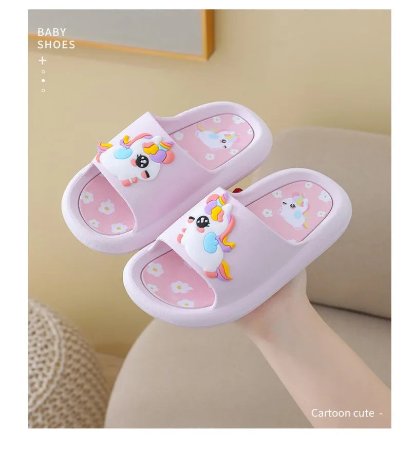 Summer Kids Home Shoes Flip Flops Baby Girls Slippers for Children Cartoon Unicorn Bathroom Antislip Thick Sole Slides