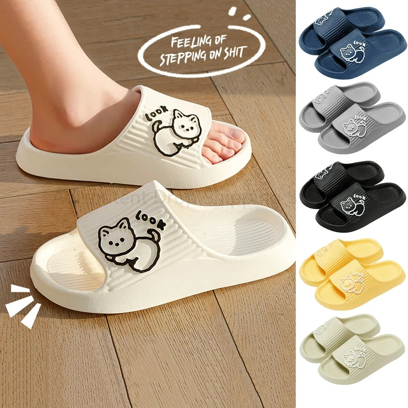 Summer Slippers Couple Cute Bear Cartoon Print Soft Sole Indoor Sandals Men Non-Slip Outdoor Beach Shoes Women Bathroom Footwear