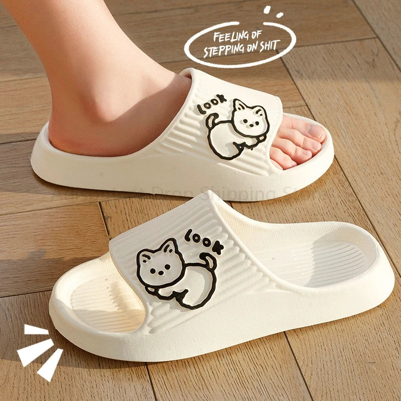 Summer Slippers Couple Cute Bear Cartoon Print Soft Sole Indoor Sandals Men Non-Slip Outdoor Beach Shoes Women Bathroom Footwear