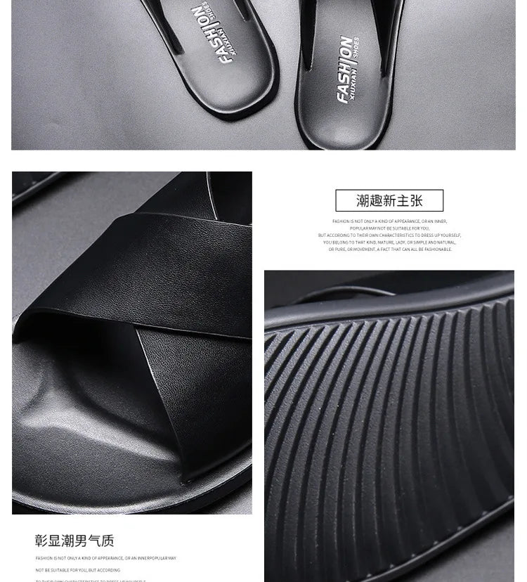 Slippers for Men Cross-strap Slippers Flat Leather Beach Shoes Ltalian Style Mens Slipper Quality Bathroom Men's Slide Sandals