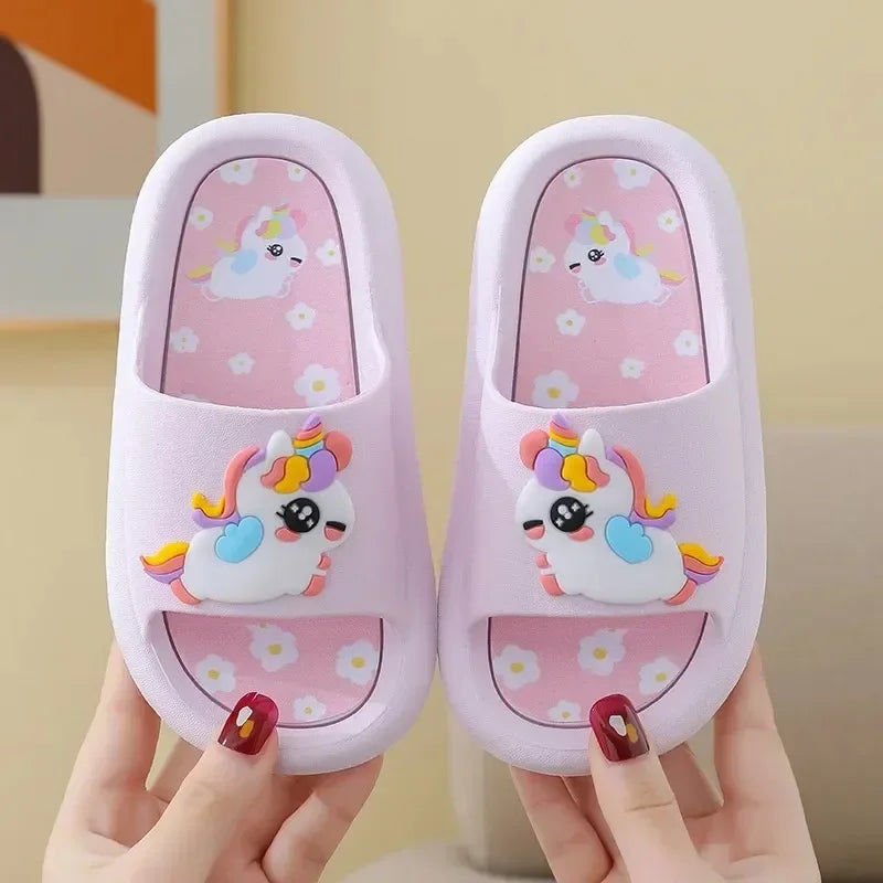 Summer Kids Home Shoes Flip Flops Baby Girls Slippers for Children Cartoon Unicorn Bathroom Antislip Thick Sole Slides