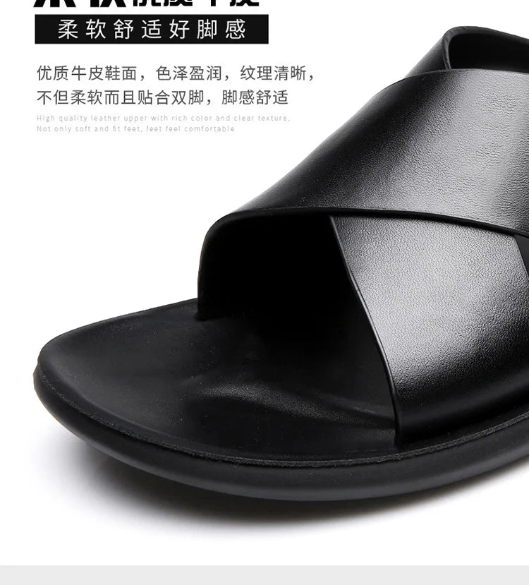 Slippers for Men Cross-strap Slippers Flat Leather Beach Shoes Ltalian Style Mens Slipper Quality Bathroom Men's Slide Sandals