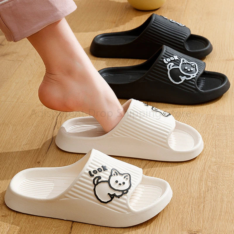 Summer Slippers Couple Cute Bear Cartoon Print Soft Sole Indoor Sandals Men Non-Slip Outdoor Beach Shoes Women Bathroom Footwear