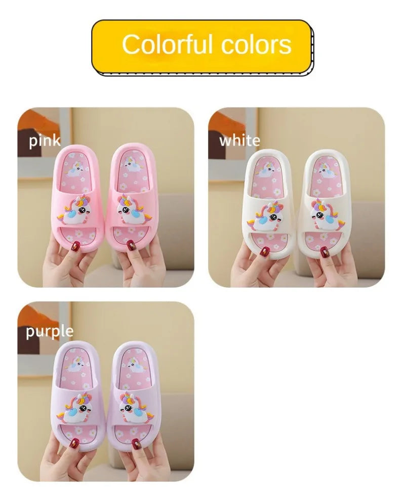 Summer Kids Home Shoes Flip Flops Baby Girls Slippers for Children Cartoon Unicorn Bathroom Antislip Thick Sole Slides