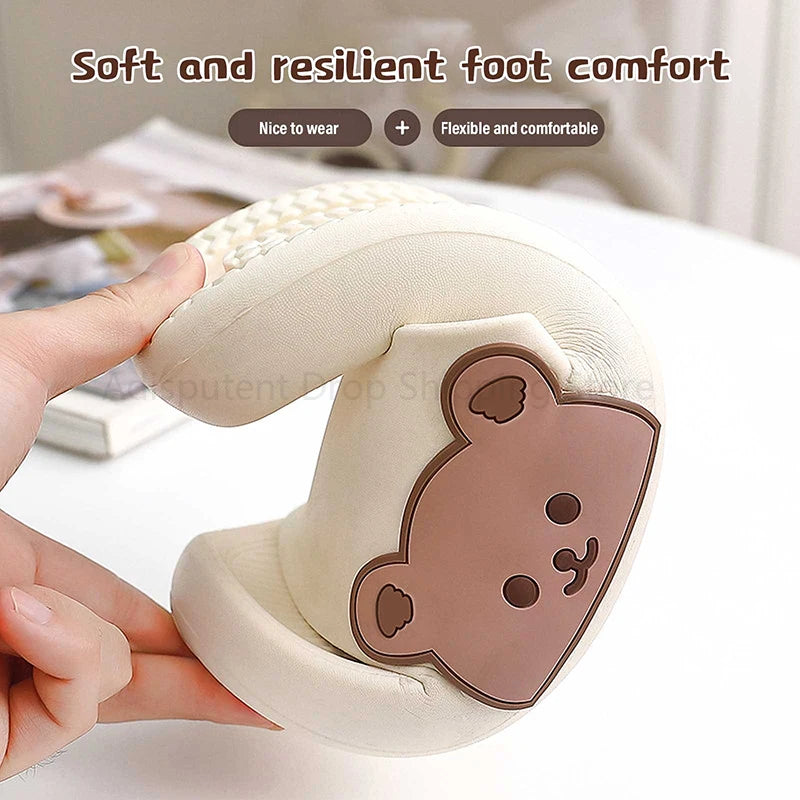 Summer Slippers Couple Cute Bear Cartoon Print Soft Sole Indoor Sandals Men Non-Slip Outdoor Beach Shoes Women Bathroom Footwear