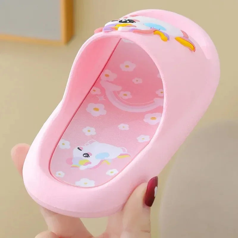 Summer Kids Home Shoes Flip Flops Baby Girls Slippers for Children Cartoon Unicorn Bathroom Antislip Thick Sole Slides