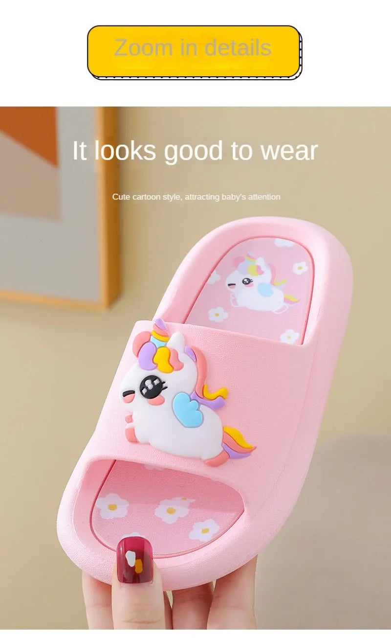 Summer Kids Home Shoes Flip Flops Baby Girls Slippers for Children Cartoon Unicorn Bathroom Antislip Thick Sole Slides