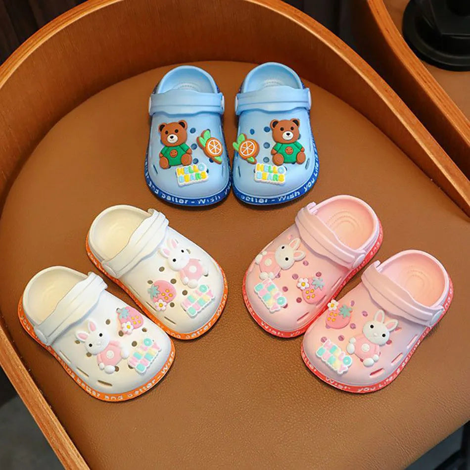 Breathable Cute Kids Summer Slipper Soft Sole Non-Slip Indoor Beach Sandals with Cartoon Bunny Dogs Holes for Boy Girl Children